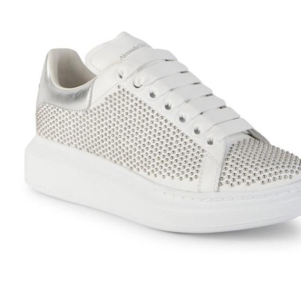 Alexander McQueen White and Silver Studded Sneakers